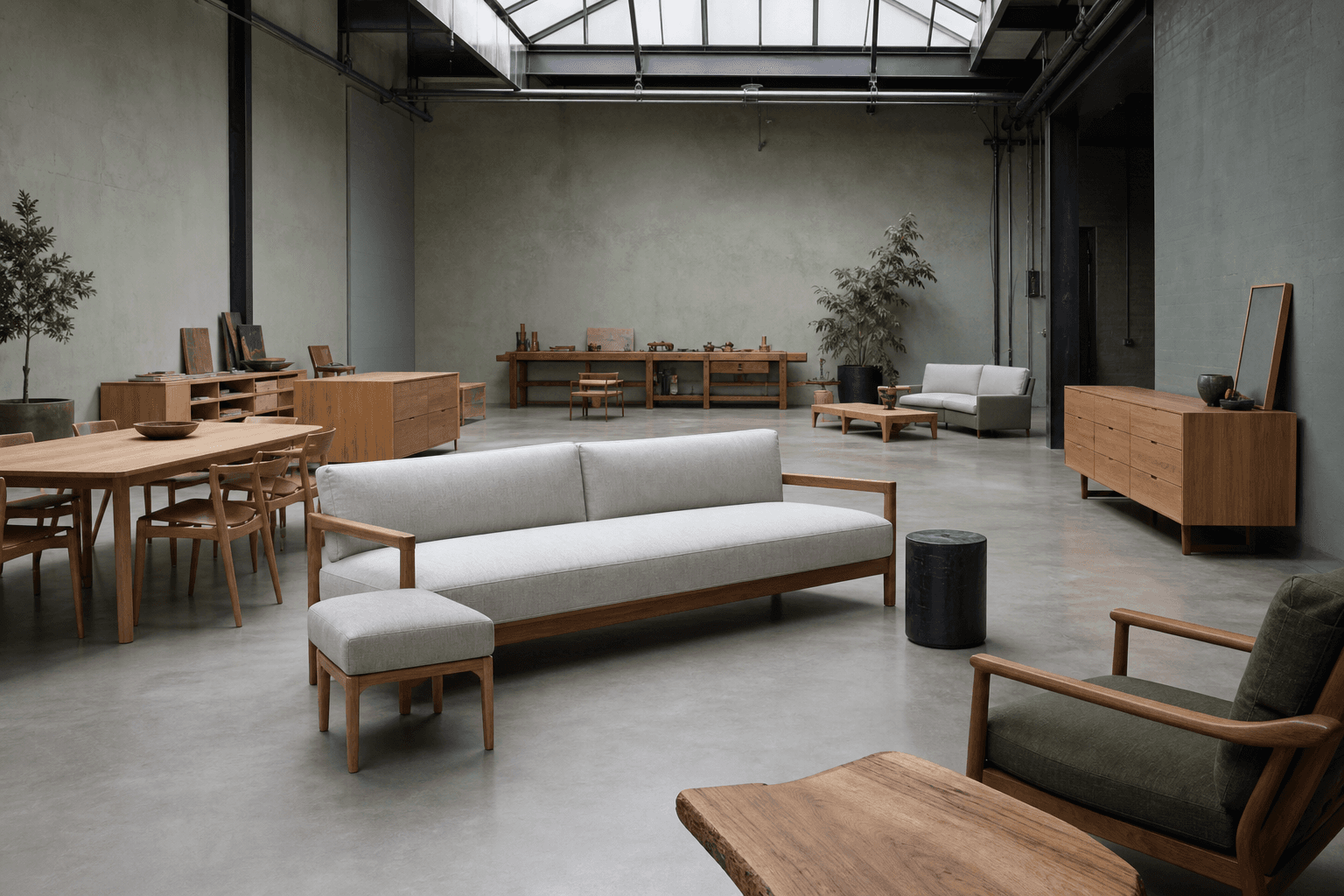 Meka Interior factory floor with oak furniture under north light